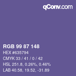 颜色代码: RGB 99 87 148 | qconv.com