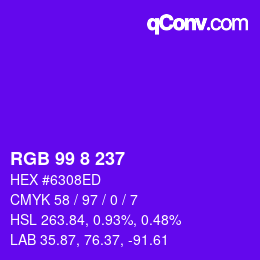 Color code: RGB 99 8 237 | qconv.com
