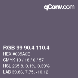 カラーコード: RGB 99 90.4 110.4 | qconv.com
