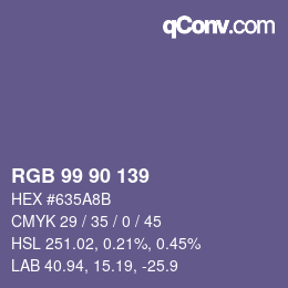 颜色代码: RGB 99 90 139 | qconv.com