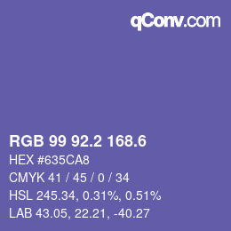 カラーコード: RGB 99 92.2 168.6 | qconv.com