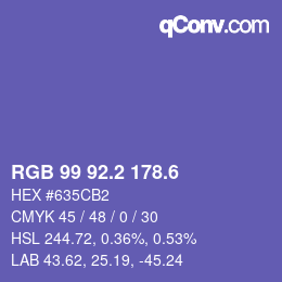 カラーコード: RGB 99 92.2 178.6 | qconv.com