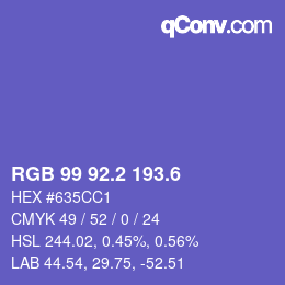 カラーコード: RGB 99 92.2 193.6 | qconv.com
