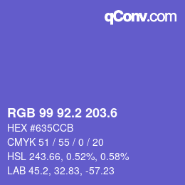 カラーコード: RGB 99 92.2 203.6 | qconv.com