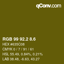 カラーコード: RGB 99 92.2 8.6 | qconv.com