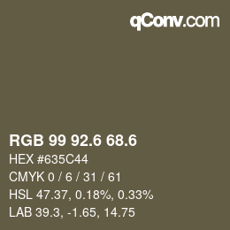 カラーコード: RGB 99 92.6 68.6 | qconv.com