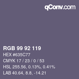 颜色代码: RGB 99 92 119 | qconv.com