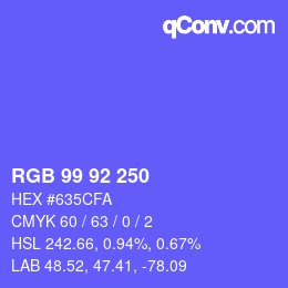 颜色代码: RGB 99 92 250 | qconv.com