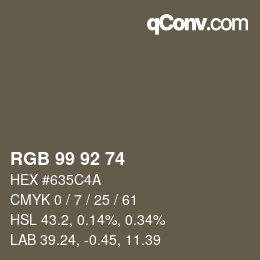 カラーコード: RGB 99 92 74 | qconv.com