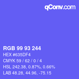 Color code: RGB 99 93 244 | qconv.com