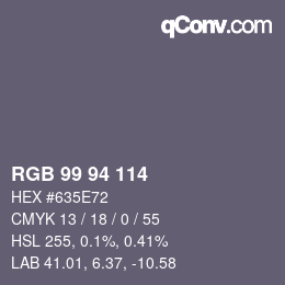 Color code: RGB 99 94 114 | qconv.com