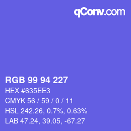 Farbcode: RGB 99 94 227 | qconv.com