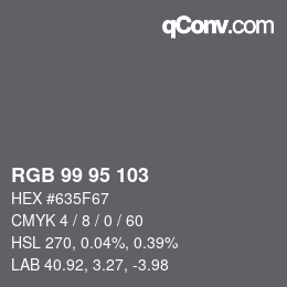 Color code: RGB 99 95 103 | qconv.com