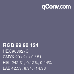 Color code: RGB 99 98 124 | qconv.com