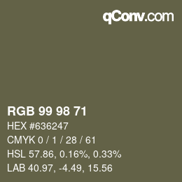 Color code: RGB 99 98 71 | qconv.com