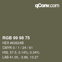 Color code: RGB 99 98 75 | qconv.com