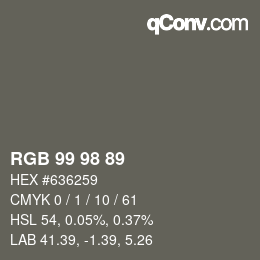 Color code: RGB 99 98 89 | qconv.com