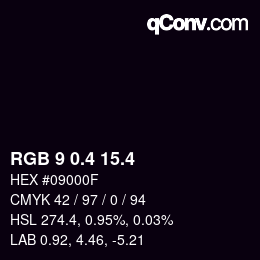 カラーコード: RGB 9 0.4 15.4 | qconv.com