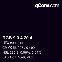 カラーコード: RGB 9 0.4 20.4 | qconv.com