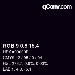 カラーコード: RGB 9 0.8 15.4 | qconv.com