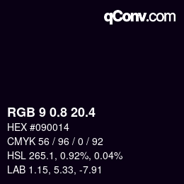 カラーコード: RGB 9 0.8 20.4 | qconv.com