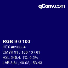 Color code: RGB 9 0 100 | qconv.com