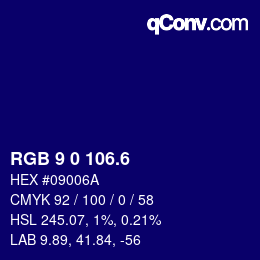 カラーコード: RGB 9 0 106.6 | qconv.com