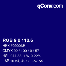 カラーコード: RGB 9 0 110.6 | qconv.com