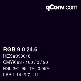 カラーコード: RGB 9 0 24.6 | qconv.com