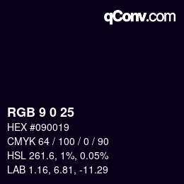 Color code: RGB 9 0 25 | qconv.com