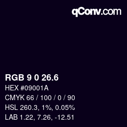 カラーコード: RGB 9 0 26.6 | qconv.com