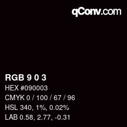 Color code: RGB 9 0 3 | qconv.com