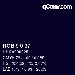 カラーコード: RGB 9 0 37 | qconv.com