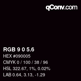 カラーコード: RGB 9 0 5.6 | qconv.com