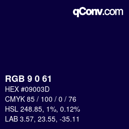 颜色代码: RGB 9 0 61 | qconv.com