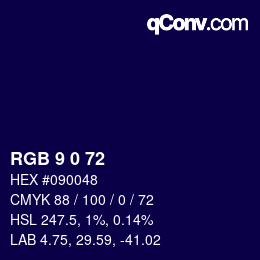 Color code: RGB 9 0 72 | qconv.com