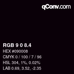 カラーコード: RGB 9 0 8.4 | qconv.com