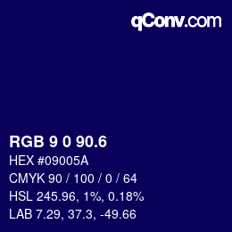 カラーコード: RGB 9 0 90.6 | qconv.com
