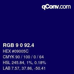 カラーコード: RGB 9 0 92.4 | qconv.com