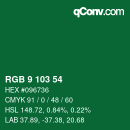 Color code: RGB 9 103 54 | qconv.com