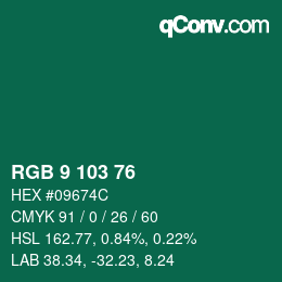 Color code: RGB 9 103 76 | qconv.com