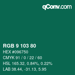 カラーコード: RGB 9 103 80 | qconv.com