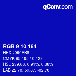 Color code: RGB 9 10 184 | qconv.com