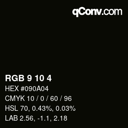 颜色代码: RGB 9 10 4 | qconv.com