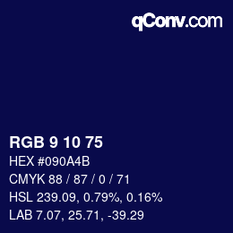 カラーコード: RGB 9 10 75 | qconv.com
