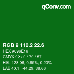 カラーコード: RGB 9 110.2 22.6 | qconv.com