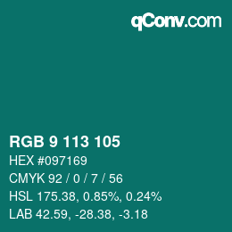 カラーコード: RGB 9 113 105 | qconv.com