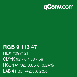 Color code: RGB 9 113 47 | qconv.com