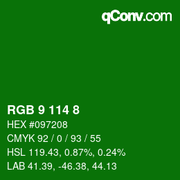 Color code: RGB 9 114 8 | qconv.com