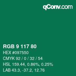 Color code: RGB 9 117 80 | qconv.com